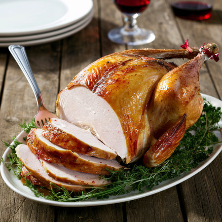 roasted turkey fork served redの素材