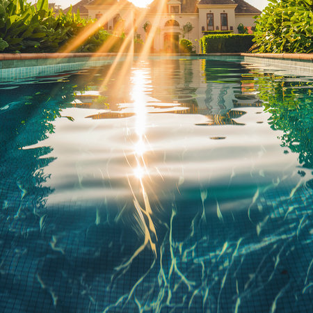 pool water reflecting in the sunの素材