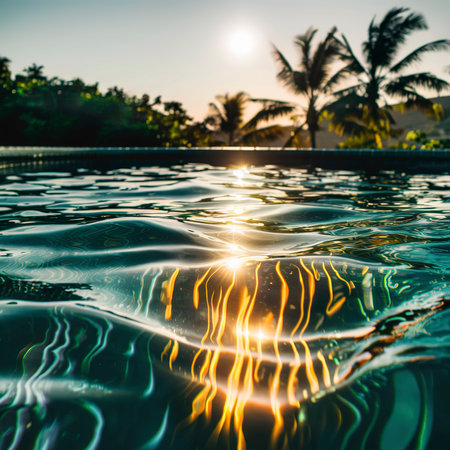 pool water reflecting in the sunの素材