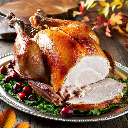 roasted turkey fork served redの素材