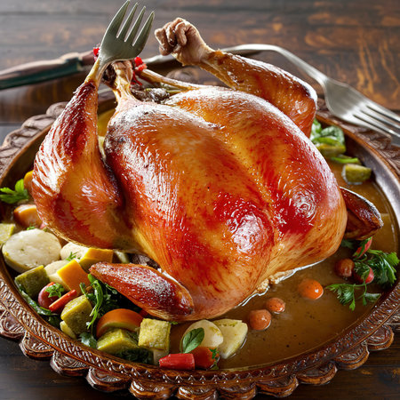 roasted turkey fork served redの素材