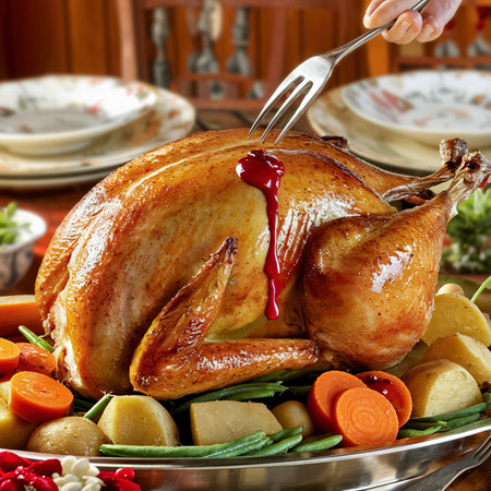 roasted turkey fork served redの素材