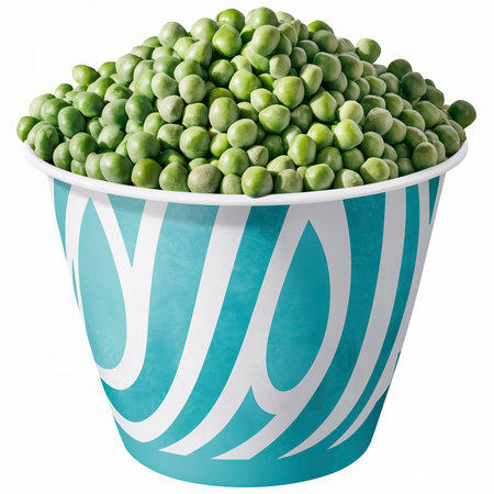 Fresh organic peas in a blue cupの素材