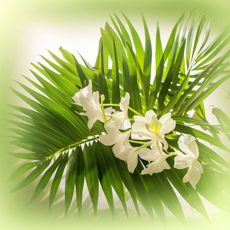 fresh tropical green leaves whiteの素材