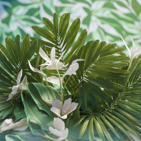 fresh tropical green leaves whiteの素材