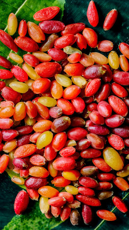 Goji berries. top viewの素材