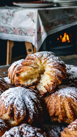 Homemade traditional Spanish bunuelo, fried dough ballsの素材