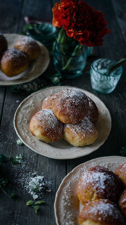 Homemade traditional Spanish bunuelo, fried dough ballsの素材