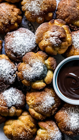 Homemade traditional Spanish bunuelo, fried dough ballsの素材