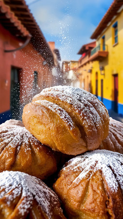 Homemade traditional Spanish bunuelo, fried dough ballsの素材
