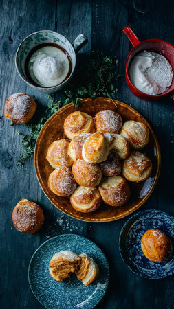 Homemade traditional Spanish bunuelo, fried dough ballsの素材