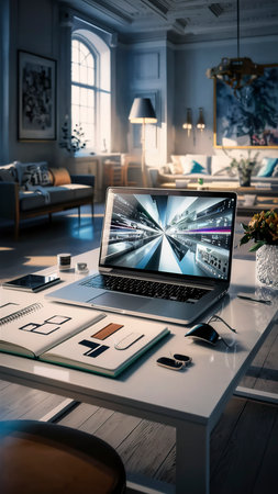 Laptop in a designer studioの素材