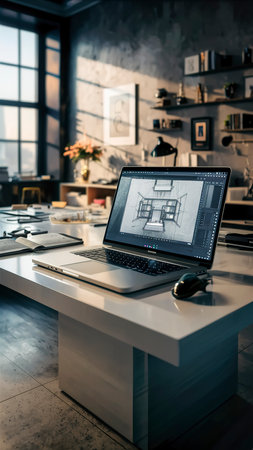 Laptop in a designer studioの素材