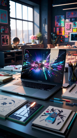 Laptop in a designer studioの素材