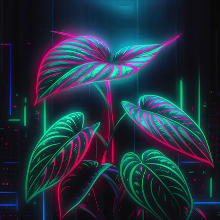 Neon tropical anthurium leaves posterの素材