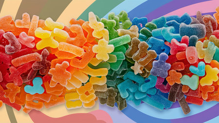 panoramic shot colorful gummy sweetsの素材
