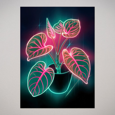Neon tropical anthurium leaves posterの素材