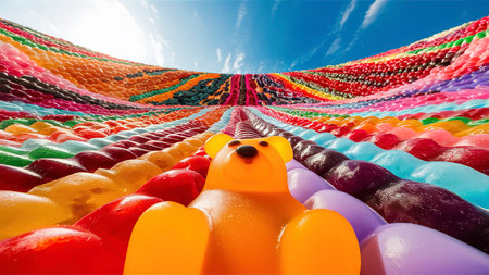 panoramic shot colorful gummy sweetsの素材