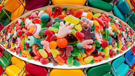 panoramic shot colorful gummy sweetsの素材