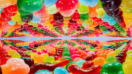 panoramic shot colorful gummy sweetsの素材