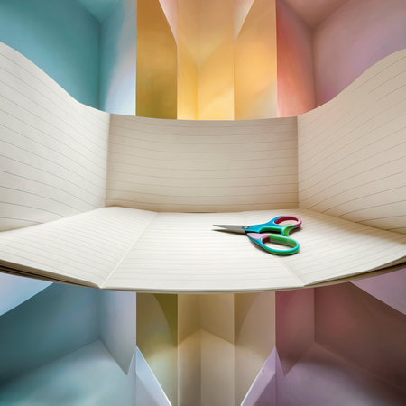 panoramic shot scissors notebook paperの素材