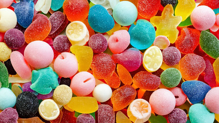 panoramic shot colorful gummy sweetsの素材