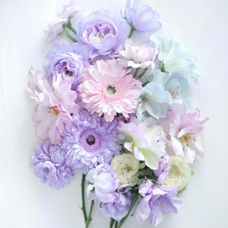 Pastel flowers on white backgroundの素材