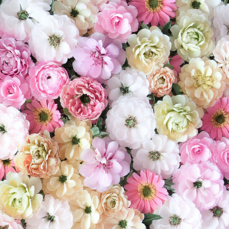 Pastel flowers on white backgroundの素材