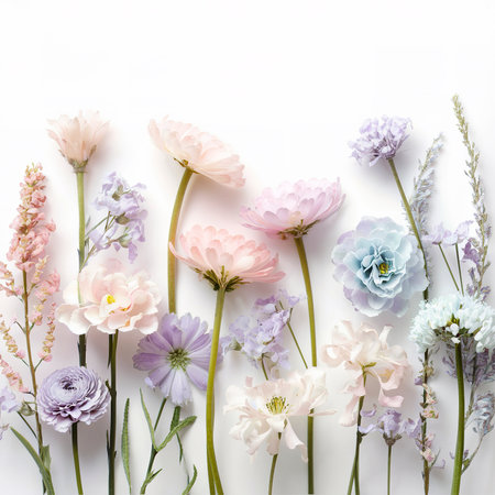 Pastel flowers on white backgroundの素材