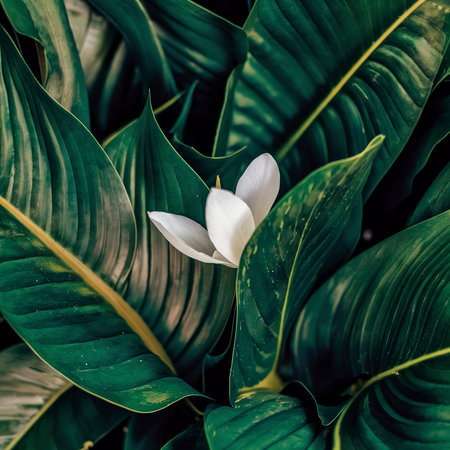 fresh tropical green leaves whiteの素材