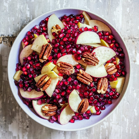 Fresh pomegranate with apples and pecansの素材