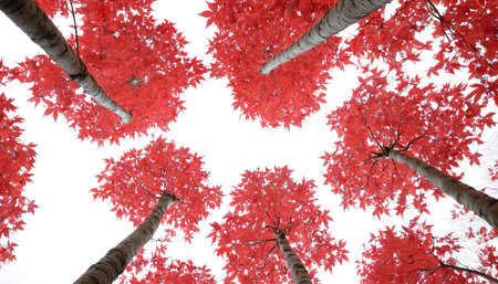 A low-angle shot of red maple trees against a clear white backgroundの素材