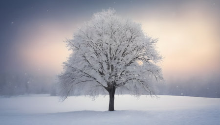 winter tree on a snowy backgroundの素材