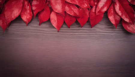 background of fallen autumn red leaves of cherryの素材