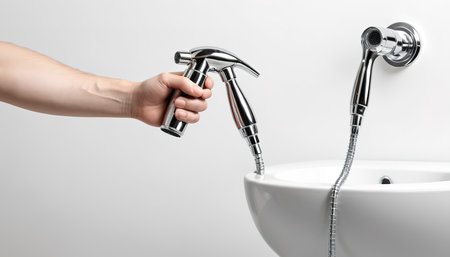 hand-held bidet or bidet shower, bidet spray, bidet sprayer, isolated on white backgroundの素材