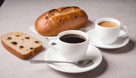 raisin bread with coffee cup for breakfastの素材