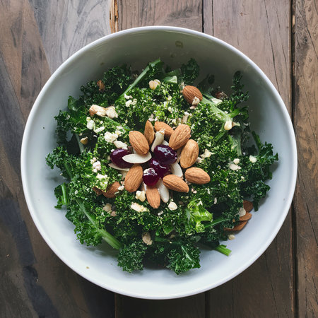Fresh and healthy salad with kale, almond and cranberryの素材