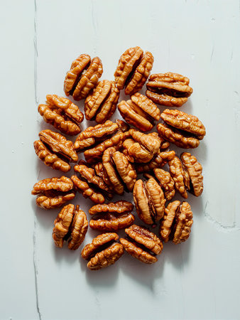 caramelized walnuts on white backgroundの素材