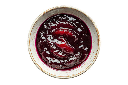 A photo of a bowl of plum jamの写真素材