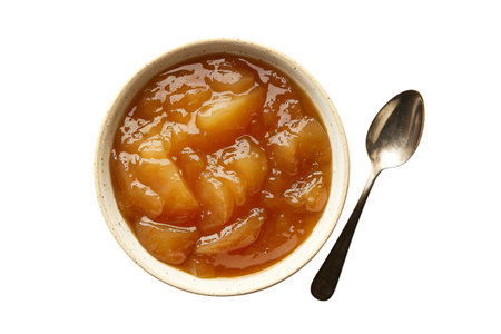 A photo of a bowl of pear jamの写真素材