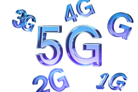 A holographic display of the text "5G"の写真素材