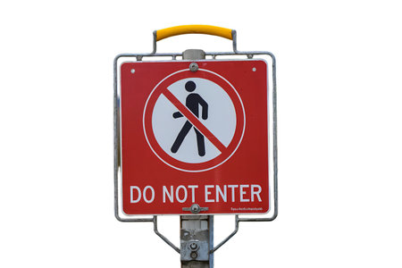 A photo of a red signboard with a prohibition symbolの写真素材