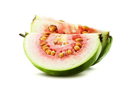 Green Guava fruit slice isolated on white backgroundの素材