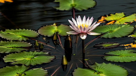 Close up shot of Water Lily flower in the pondの素材