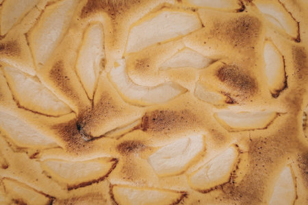 A close-up image of a delicious apple pie with sliced apples on top, showcasing a golden-brown crust...