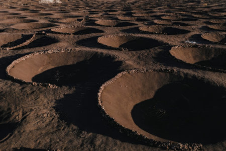 An aerial view of a landscape featuring numerous terraced plots of land, likely used for...