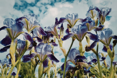 A stunning image of purple flowers set against a serene blue sky with white clouds.