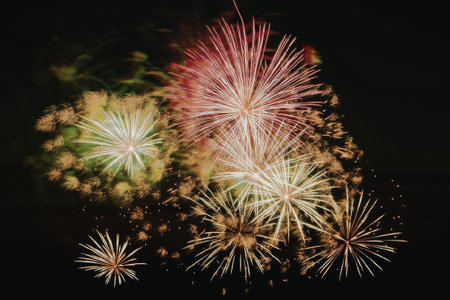 Vibrant fireworks display lighting up the dark sky with colorful explosions