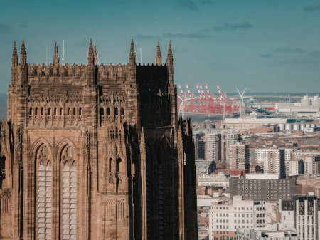 Majestic cathedral standing tall amidst the cityscape and modern buildings