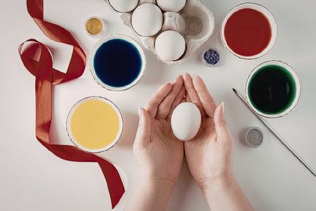 Painting easter eggs with colorful dye and brush